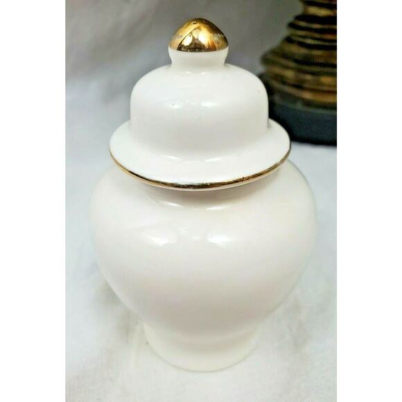 Vintage OMC Otagiri Japan Mini Urn Vase Peacock Bamboo Garden Gold Ginger Jar - Picture 5 of 9